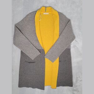 A.IDA Gray & Yellow Colorblock Longline Cardigan Coatigan Size XL Wool Blend